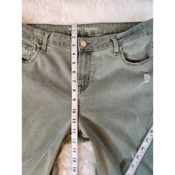 Old Navy Rockstar Women's Green‎ Solid Mid Rise Distressed Skinny Jeans Size 14 - Picture 6 of 7